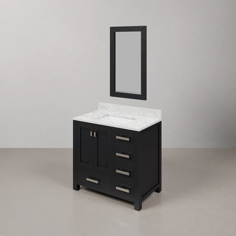 Madison 36 In. Single Sink Carrara White Marble Countertop Bath Vanity. Picture 4