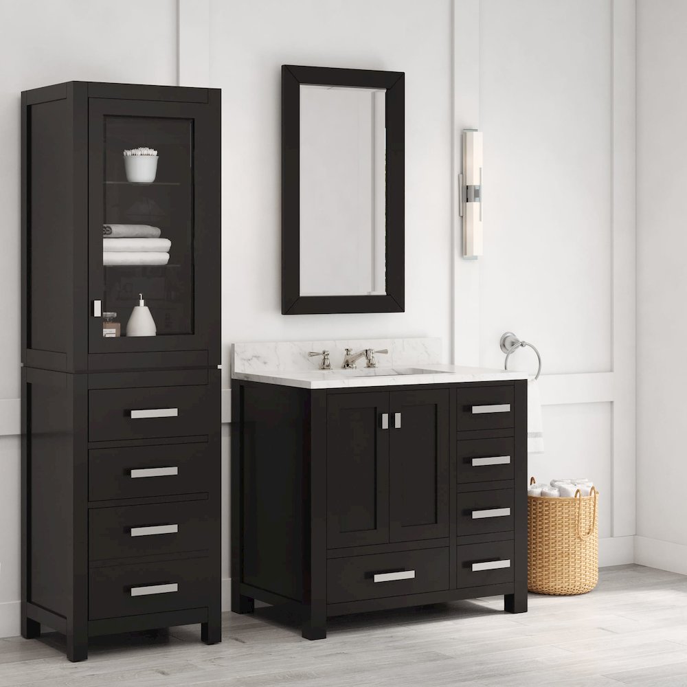 Madison 36 In. Single Sink Carrara White Marble Countertop Bath Vanity. Picture 9