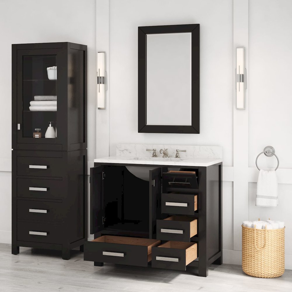 Madison 36 In. Single Sink Carrara White Marble Countertop Bath Vanity. Picture 10