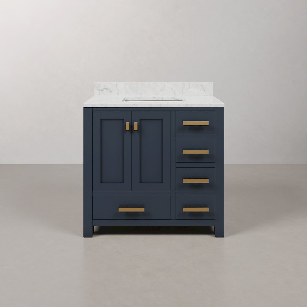 Madison 36 In. Single Sink Carrara White Marble Countertop Bath Vanity. Picture 1
