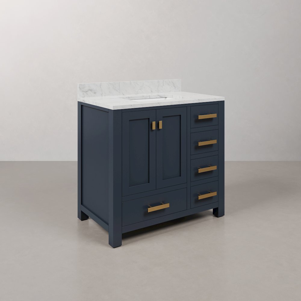 Madison 36 In. Single Sink Carrara White Marble Countertop Bath Vanity. Picture 3