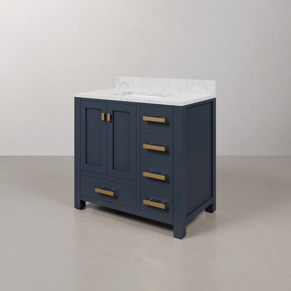 Madison 36 In. Single Sink Carrara White Marble Countertop Bath Vanity. Picture 4