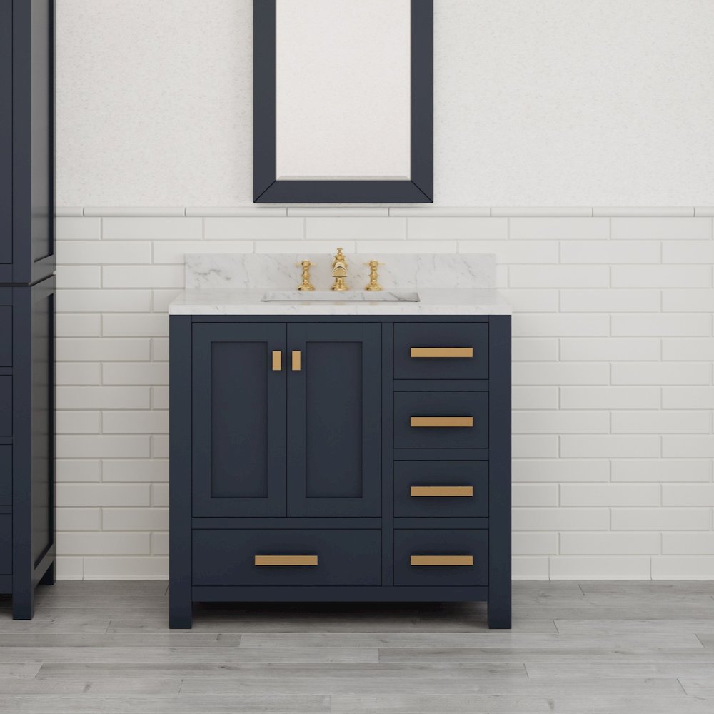 Madison 36 In. Single Sink Carrara White Marble Countertop Bath Vanity. Picture 2