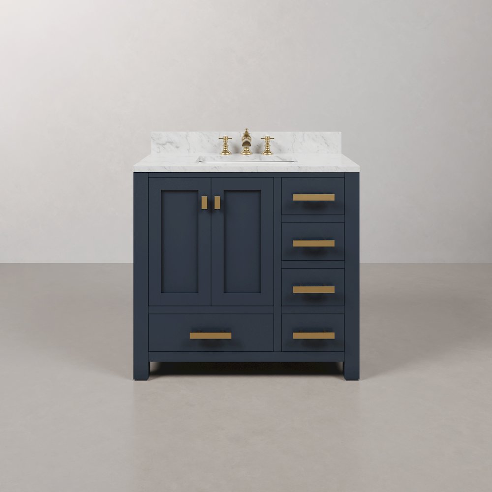 Madison 36 In. Single Sink Carrara White Marble Countertop Bath Vanity. Picture 1