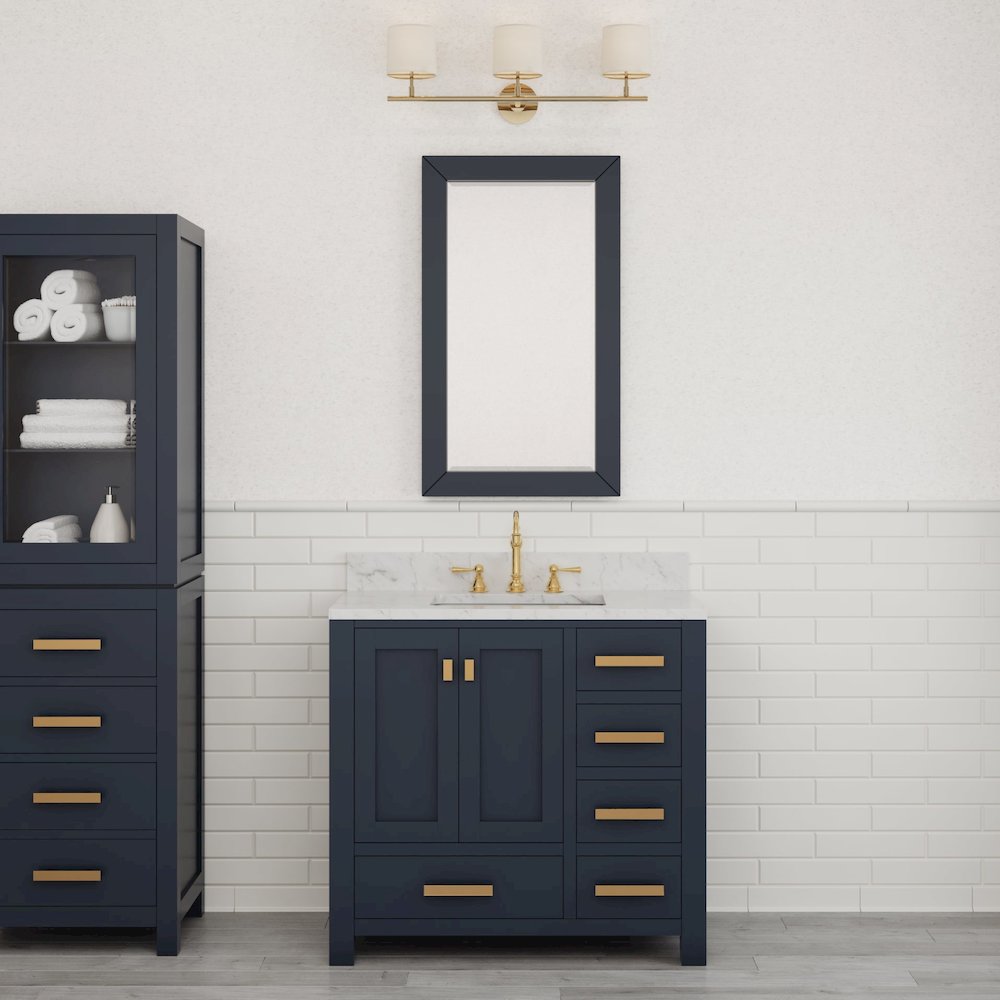Madison 36 In. Single Sink Carrara White Marble Countertop Bath Vanity. Picture 2