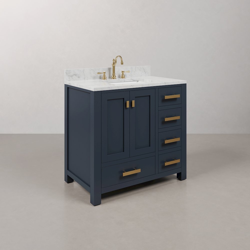 Madison 36 In. Single Sink Carrara White Marble Countertop Bath Vanity. Picture 3