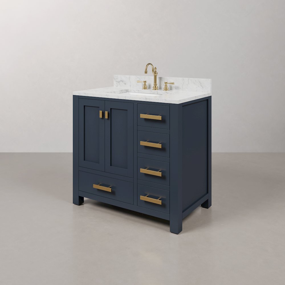 Madison 36 In. Single Sink Carrara White Marble Countertop Bath Vanity. Picture 4