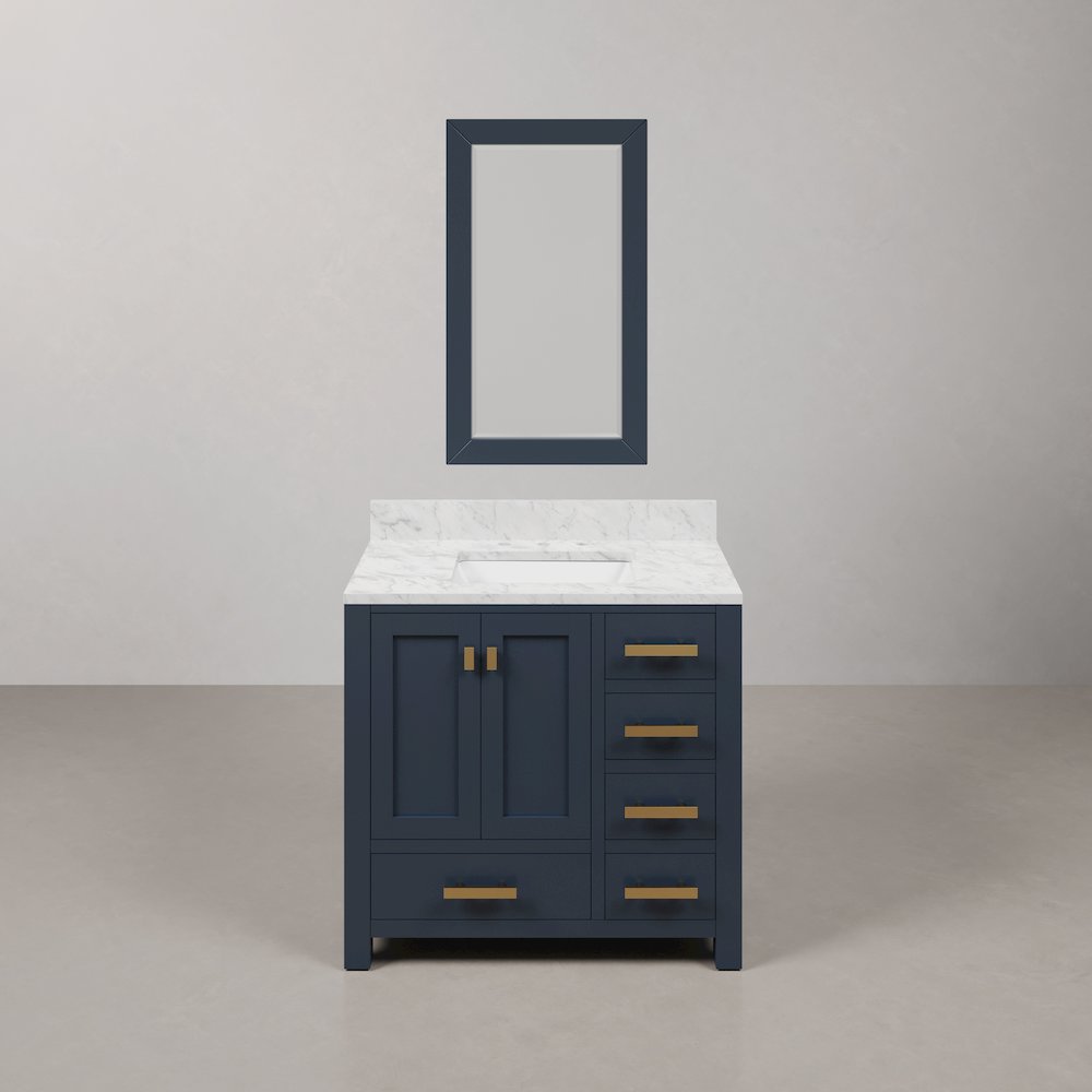 Madison 36 In. Single Sink Carrara White Marble Countertop Bath Vanity. Picture 1