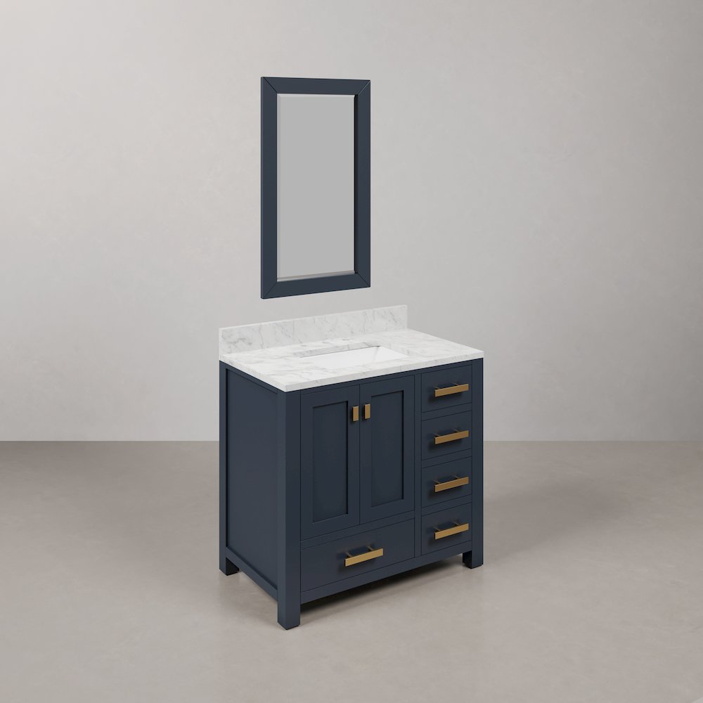 Madison 36 In. Single Sink Carrara White Marble Countertop Bath Vanity. Picture 3