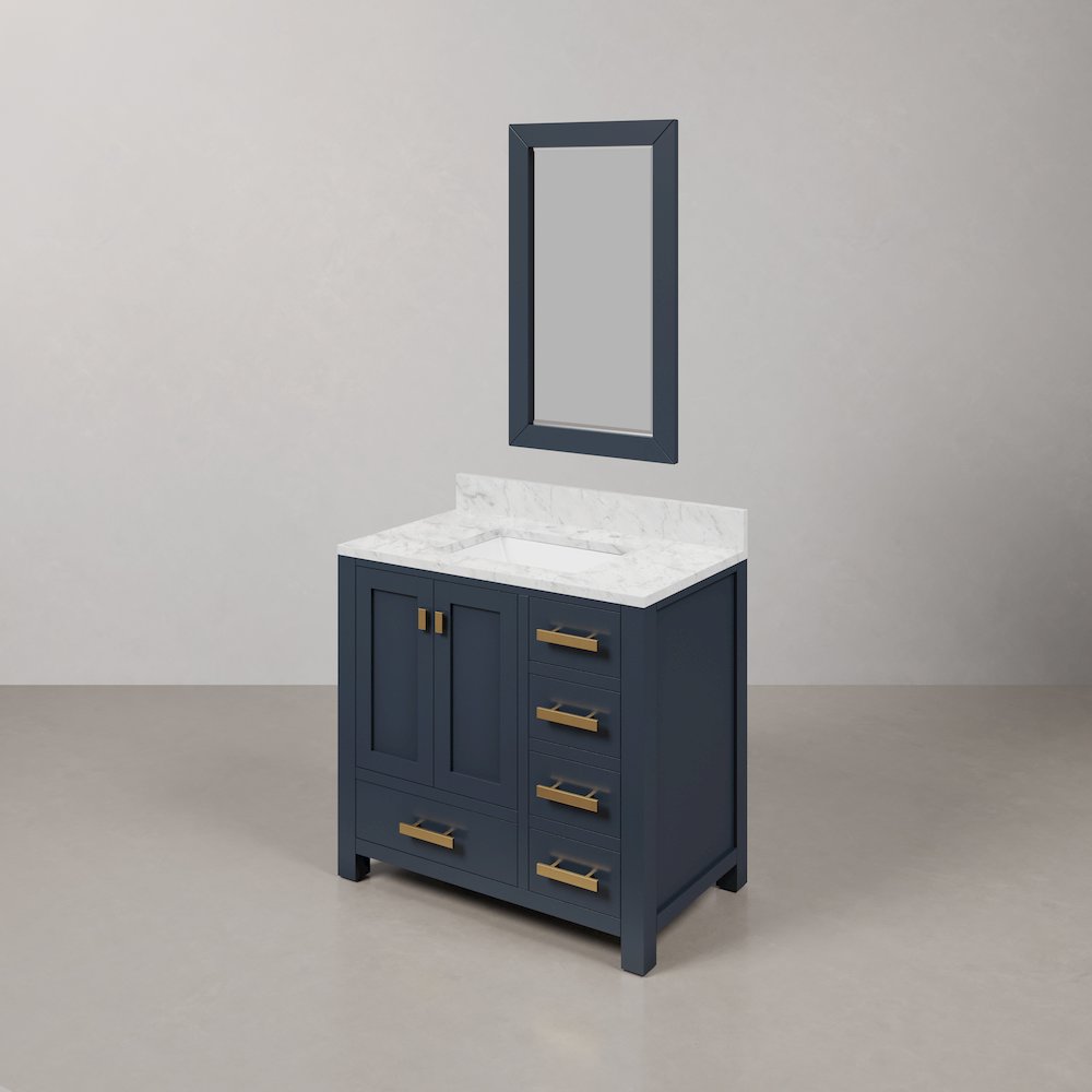 Madison 36 In. Single Sink Carrara White Marble Countertop Bath Vanity. Picture 4