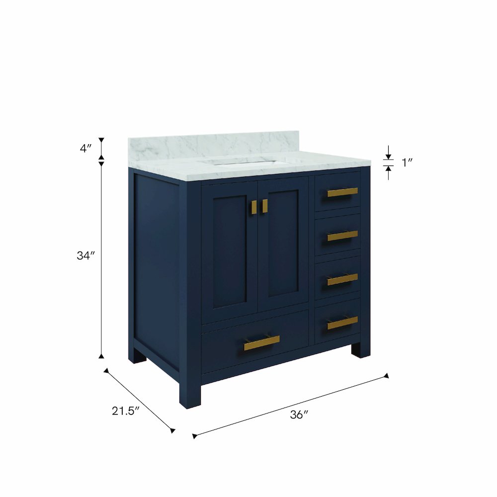 Madison 36 In. Single Sink Carrara White Marble Countertop Bath Vanity. Picture 11