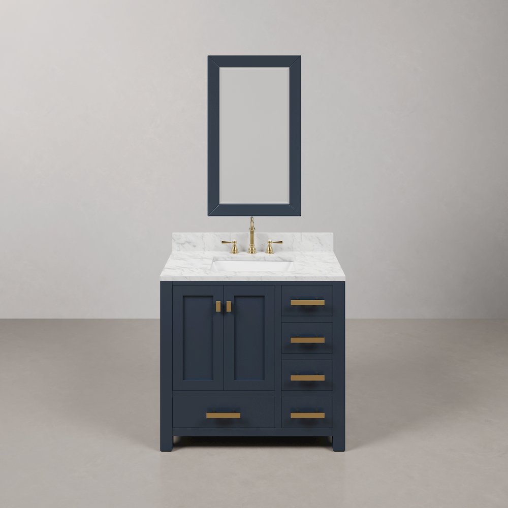 Madison 36 In. Single Sink Carrara White Marble Countertop Bath Vanity. Picture 1