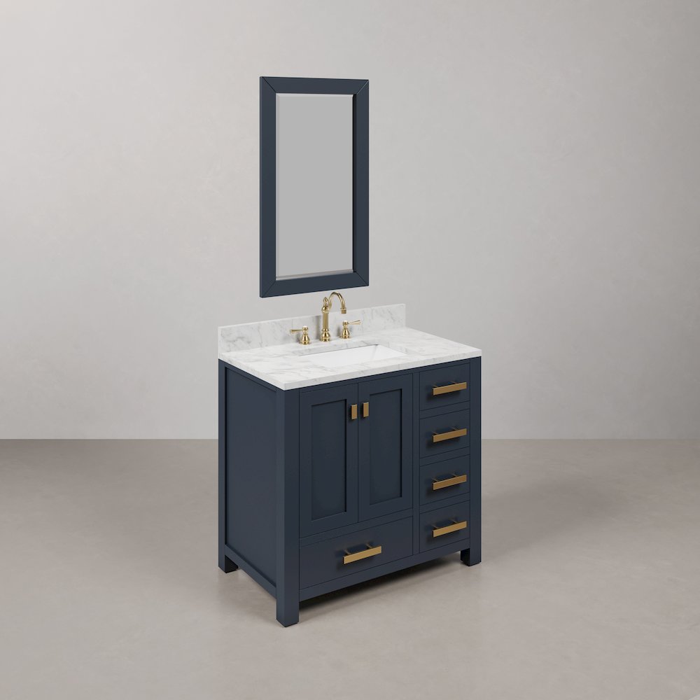 Madison 36 In. Single Sink Carrara White Marble Countertop Bath Vanity. Picture 3