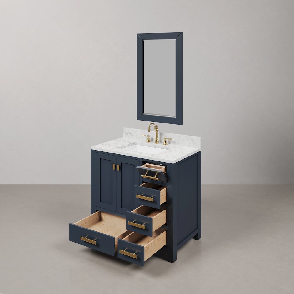 Madison 36 In. Single Sink Carrara White Marble Countertop Bath Vanity. Picture 5