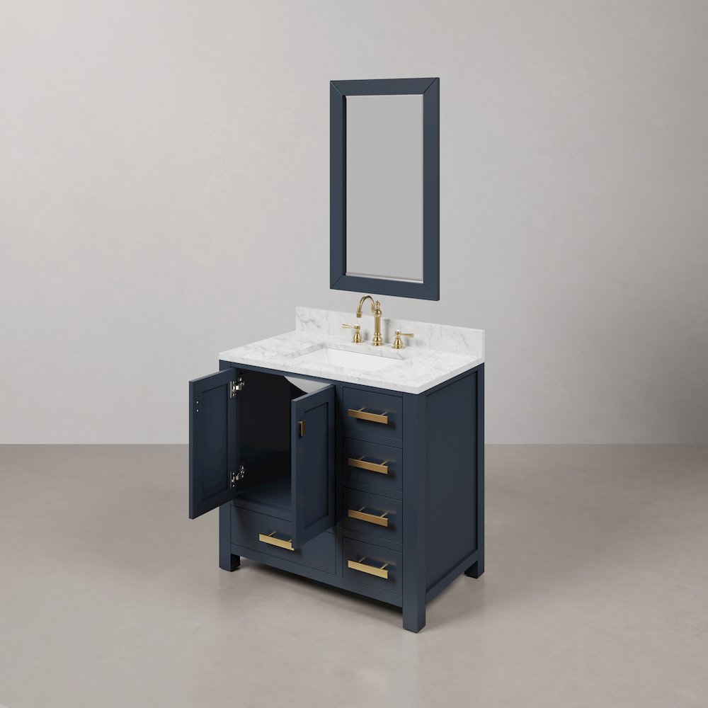 Madison 36 In. Single Sink Carrara White Marble Countertop Bath Vanity. Picture 6