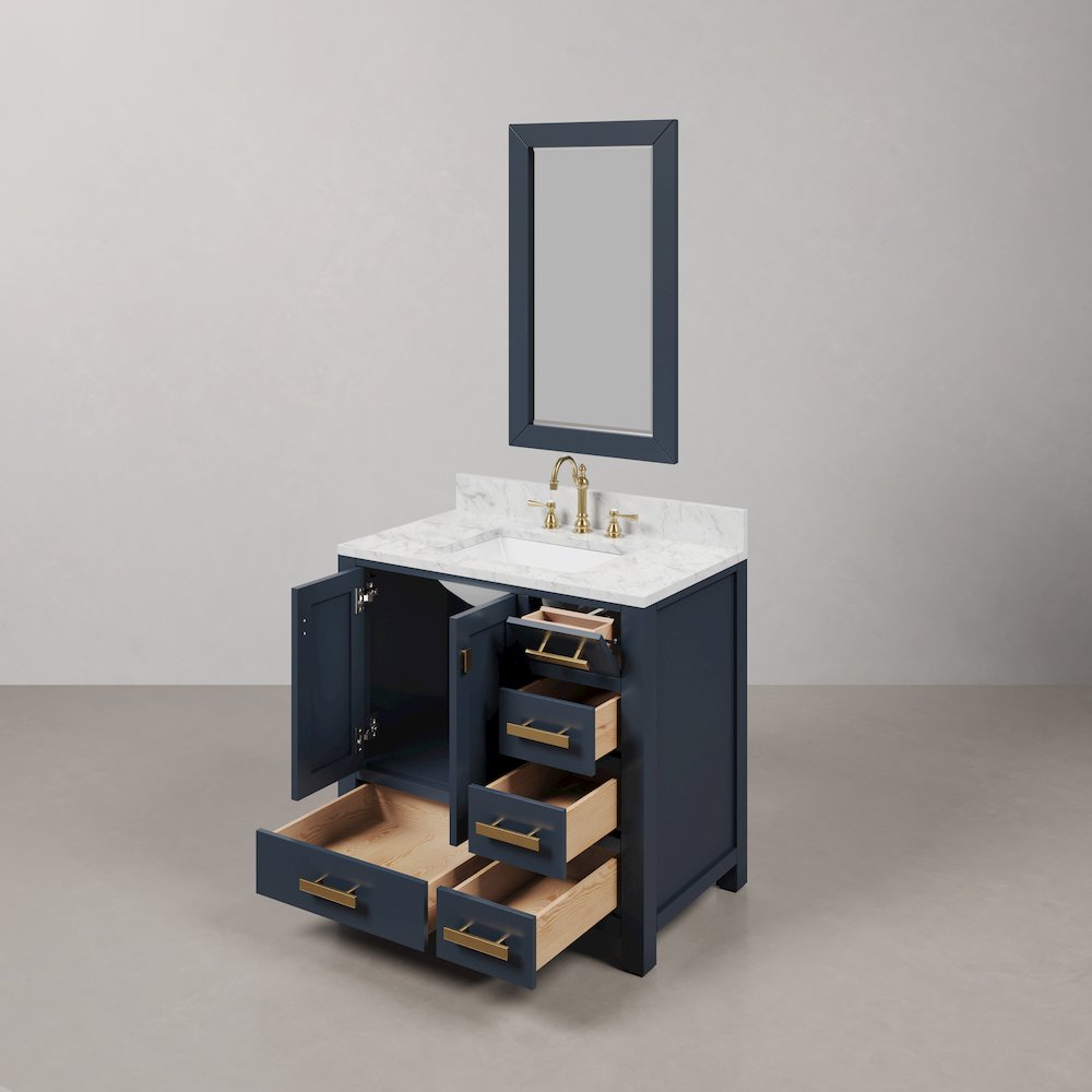 Madison 36 In. Single Sink Carrara White Marble Countertop Bath Vanity. Picture 7