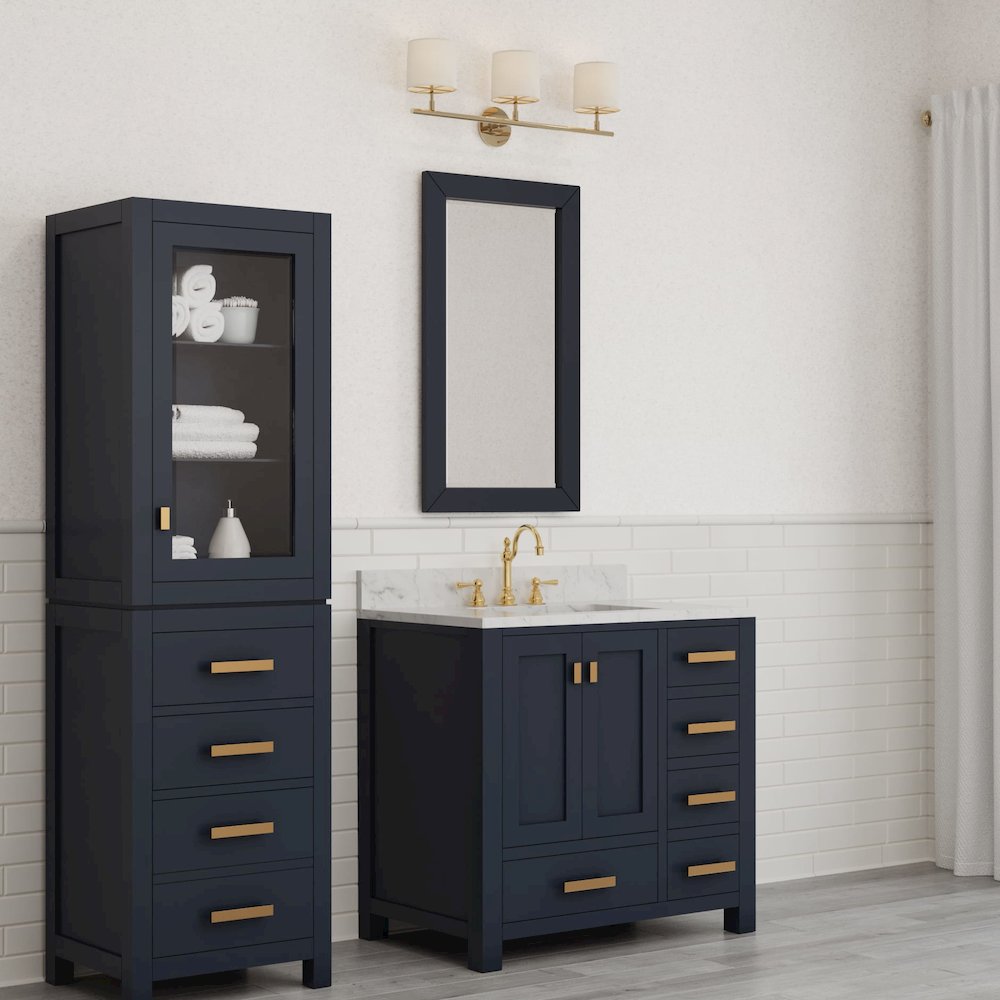 Madison 36 In. Single Sink Carrara White Marble Countertop Bath Vanity. Picture 9