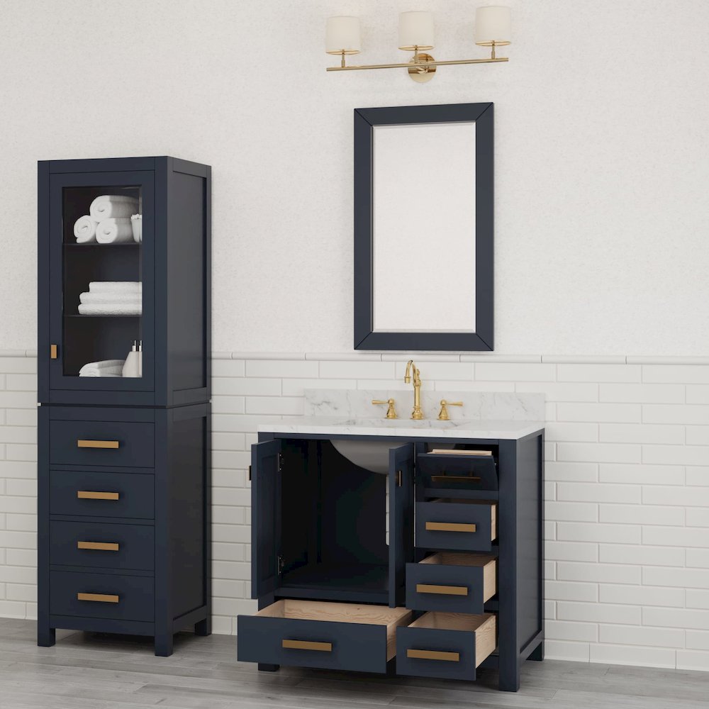 Madison 36 In. Single Sink Carrara White Marble Countertop Bath Vanity. Picture 10