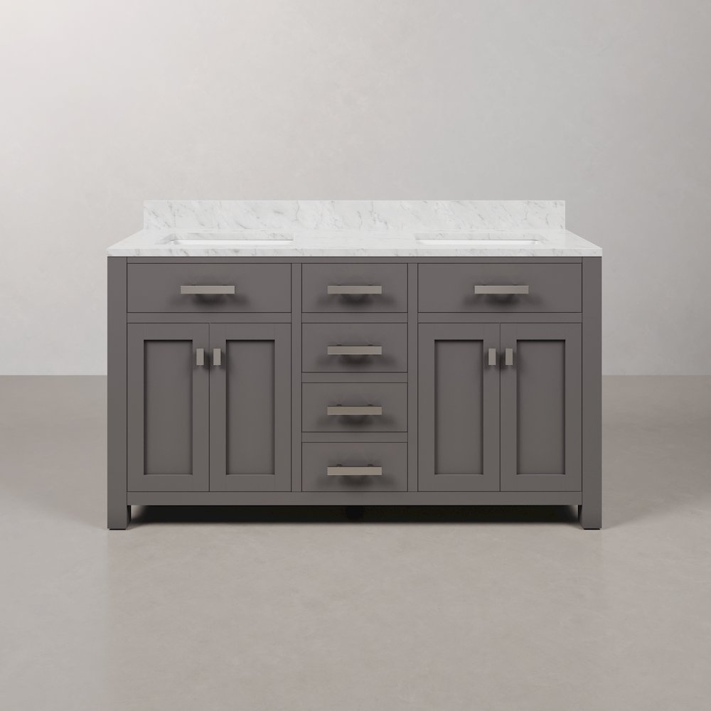 Madison 60 In. Double Sink Carrara White Marble Countertop Bath Vanity. Picture 1