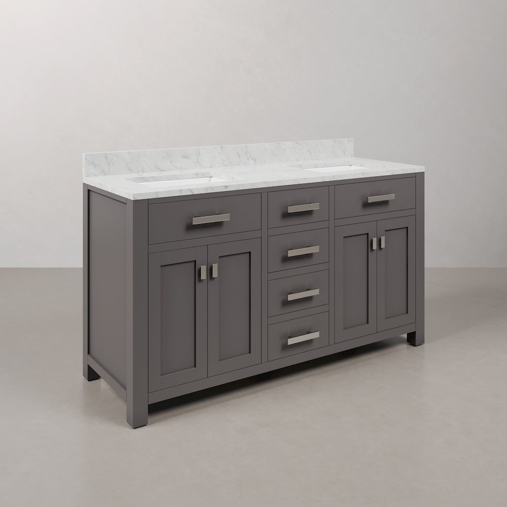 Madison 60 In. Double Sink Carrara White Marble Countertop Bath Vanity. Picture 3