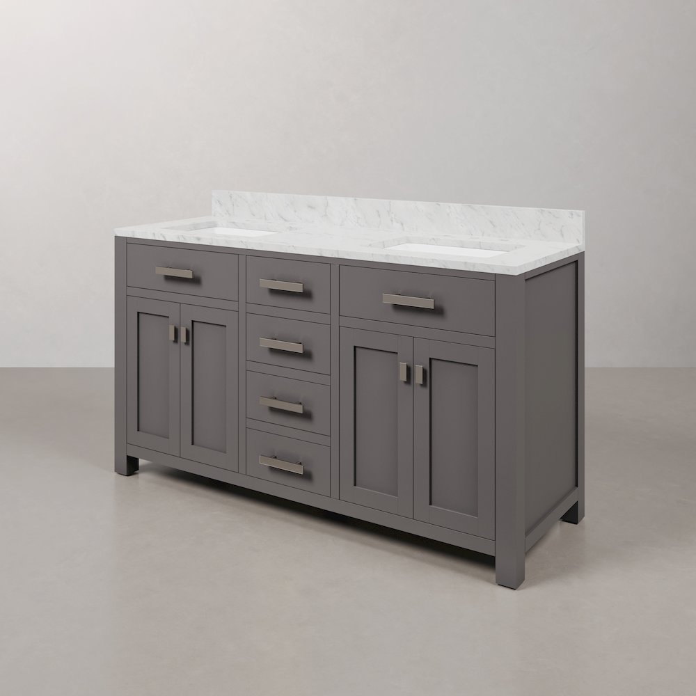 Madison 60 In. Double Sink Carrara White Marble Countertop Bath Vanity. Picture 4