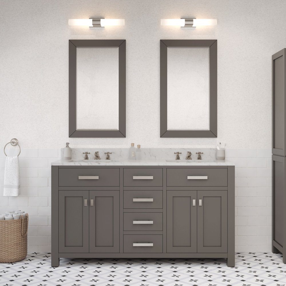 Madison 60 In. Double Sink Carrara White Marble Countertop Bath Vanity. Picture 2