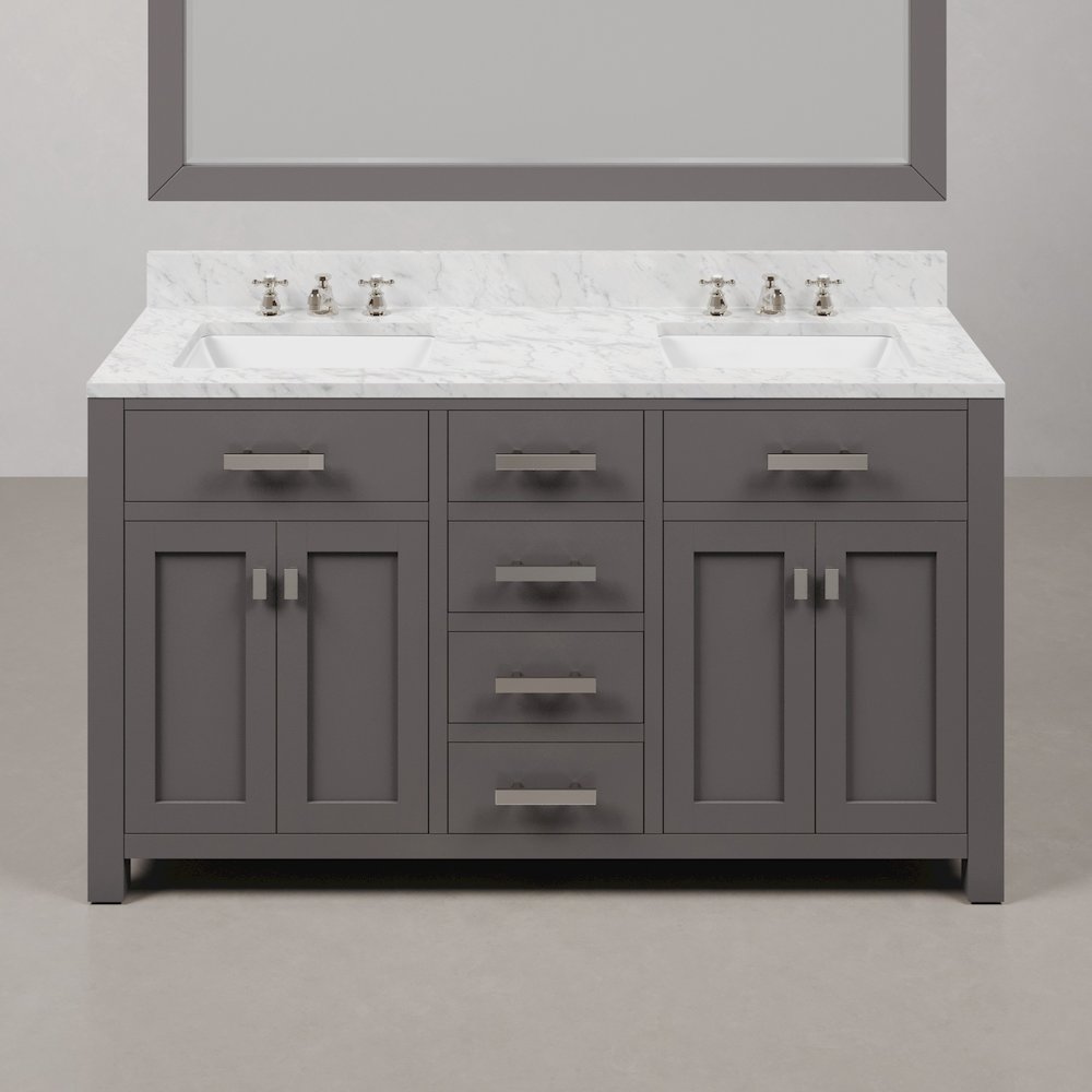 Madison 60 In. Double Sink Carrara White Marble Countertop Bath Vanity. Picture 1