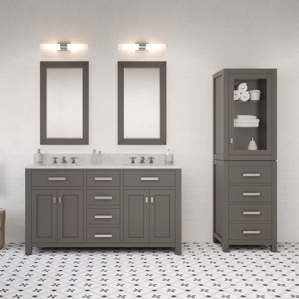 Madison 60 In. Double Sink Carrara White Marble Countertop Bath Vanity. Picture 6