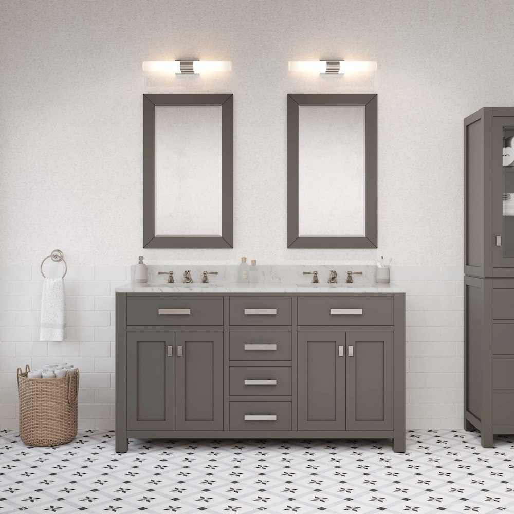 Madison 60 In. Double Sink Carrara White Marble Countertop Bath Vanity. Picture 2