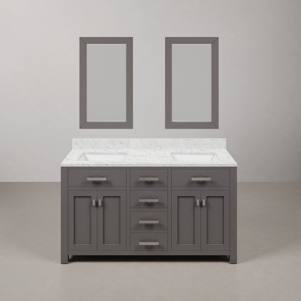 Madison 60 In. Double Sink Carrara White Marble Countertop Bath Vanity. Picture 1