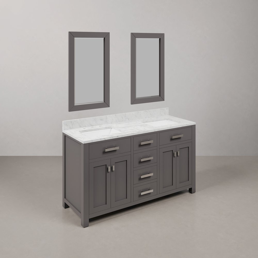 Madison 60 In. Double Sink Carrara White Marble Countertop Bath Vanity. Picture 3