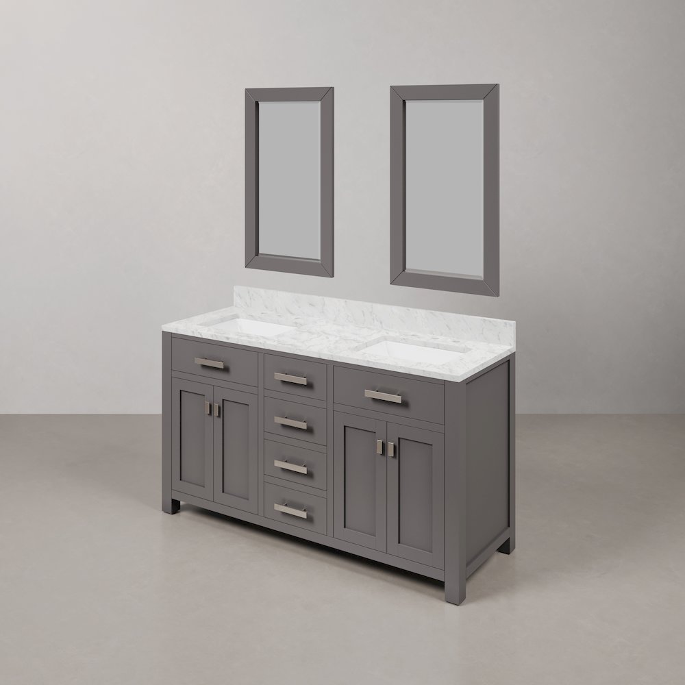 Madison 60 In. Double Sink Carrara White Marble Countertop Bath Vanity. Picture 4