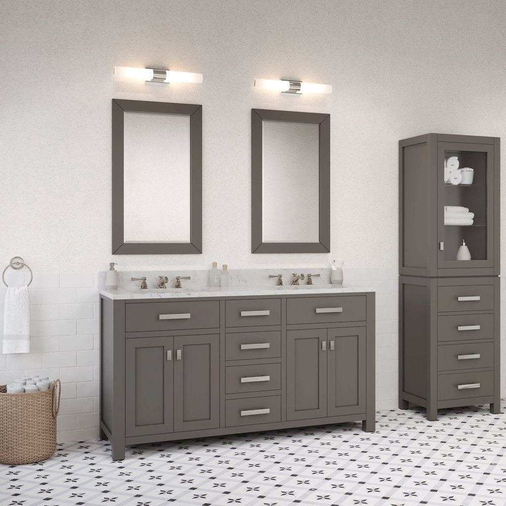 Madison 60 In. Double Sink Carrara White Marble Countertop Bath Vanity. Picture 9