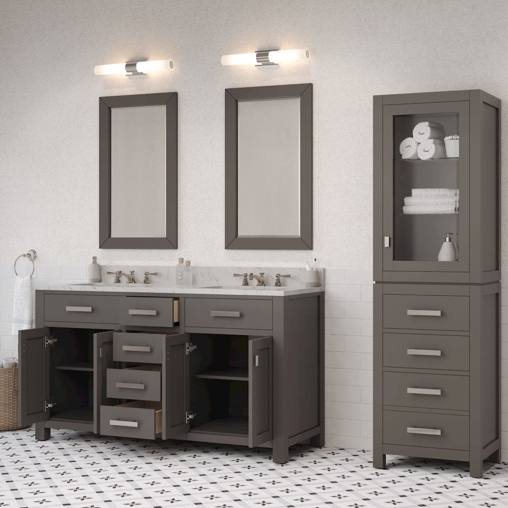 Madison 60 In. Double Sink Carrara White Marble Countertop Bath Vanity. Picture 10