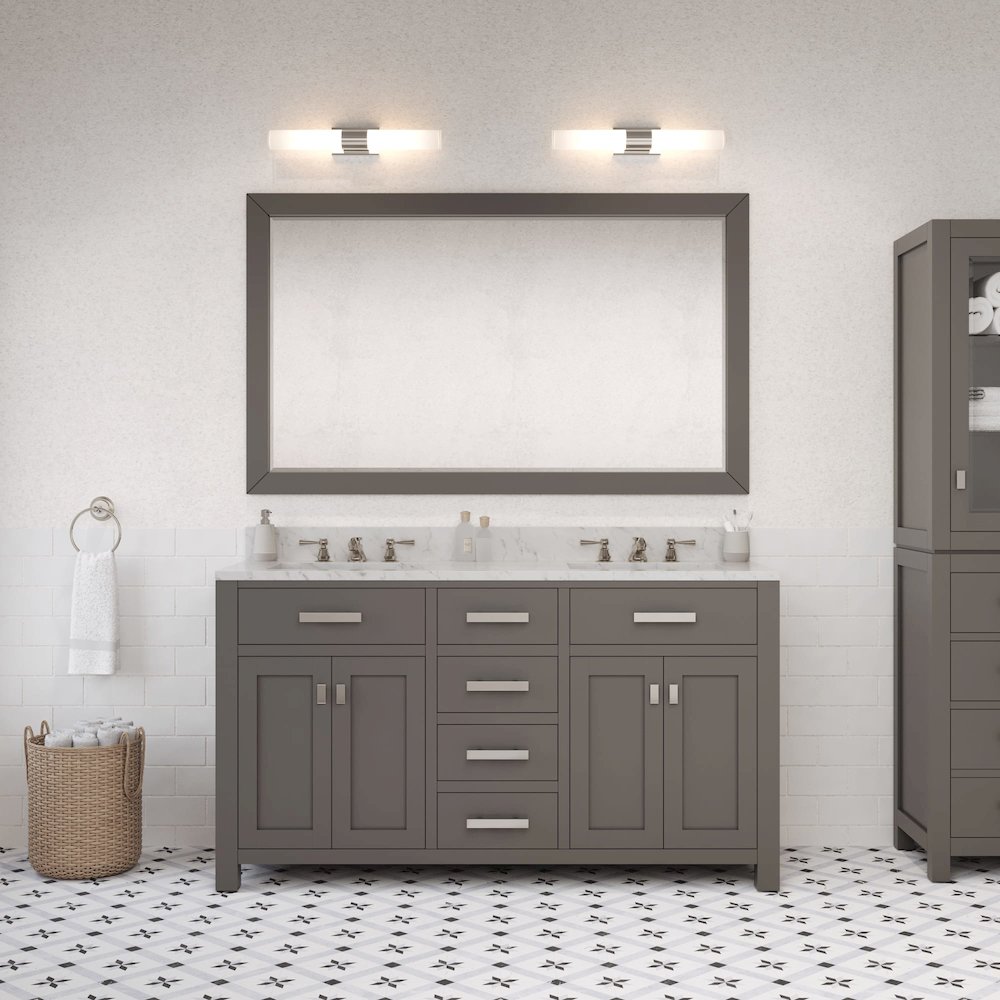 Madison 60 In. Double Sink Carrara White Marble Countertop Bath Vanity. Picture 2