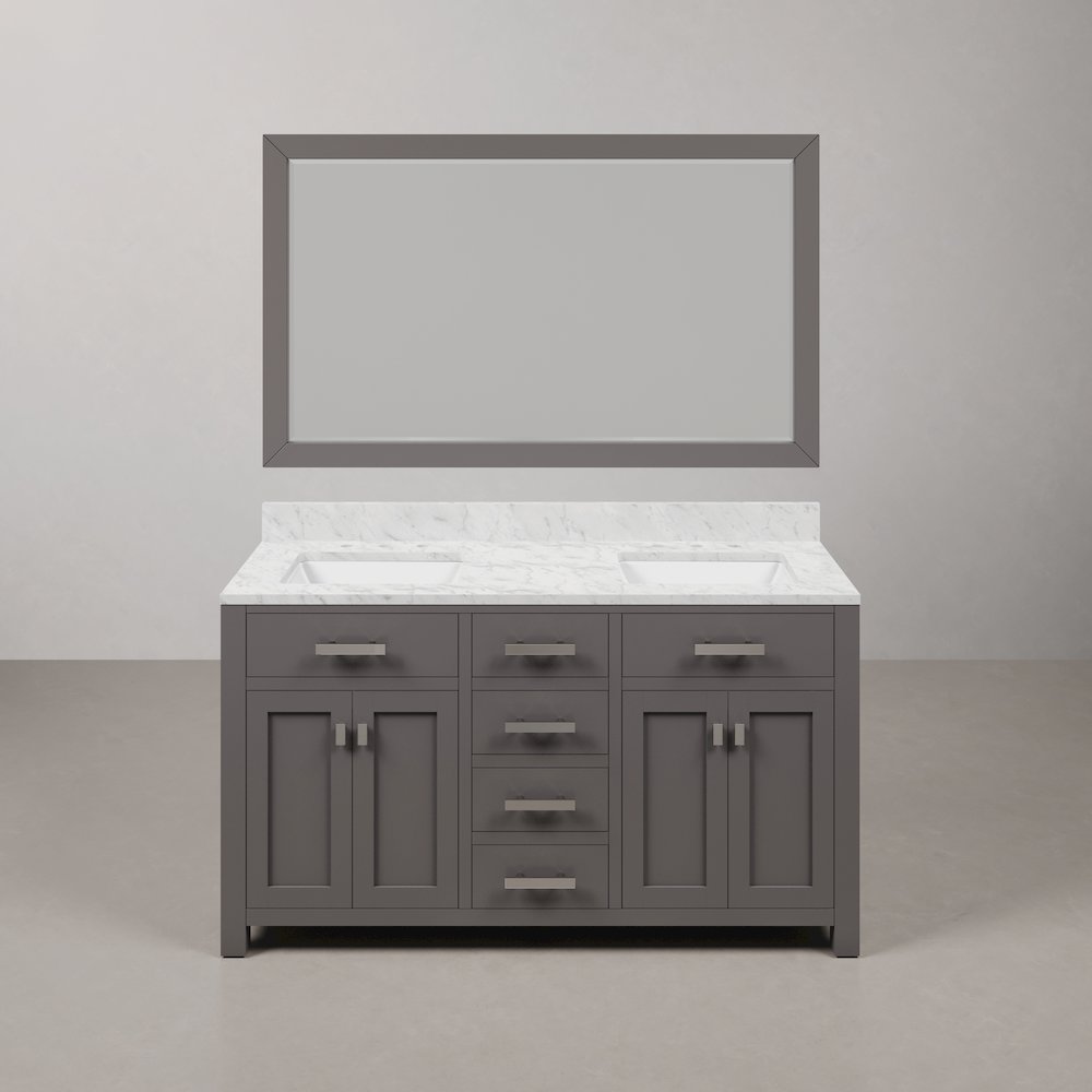 Madison 60 In. Double Sink Carrara White Marble Countertop Bath Vanity. Picture 1