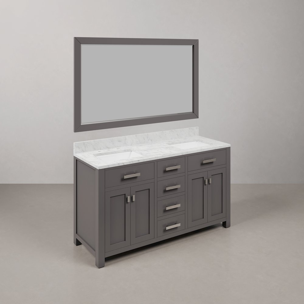 Madison 60 In. Double Sink Carrara White Marble Countertop Bath Vanity. Picture 3