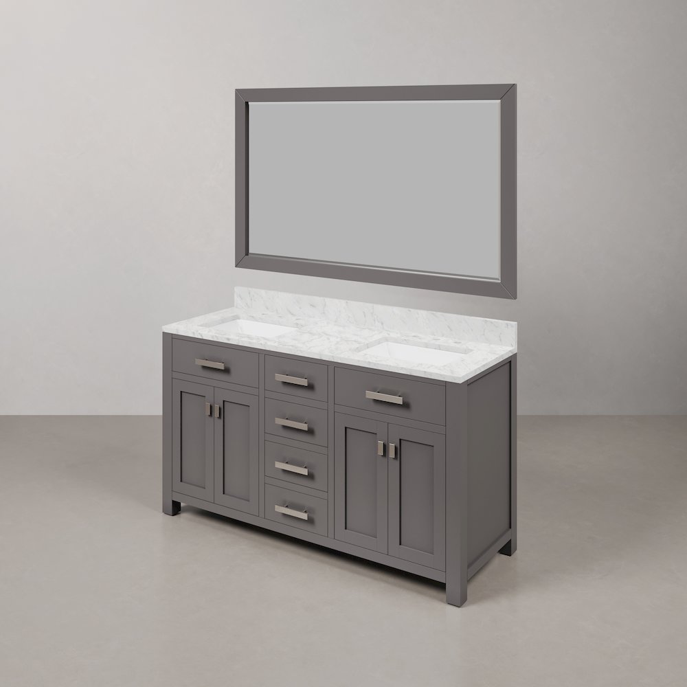 Madison 60 In. Double Sink Carrara White Marble Countertop Bath Vanity. Picture 4
