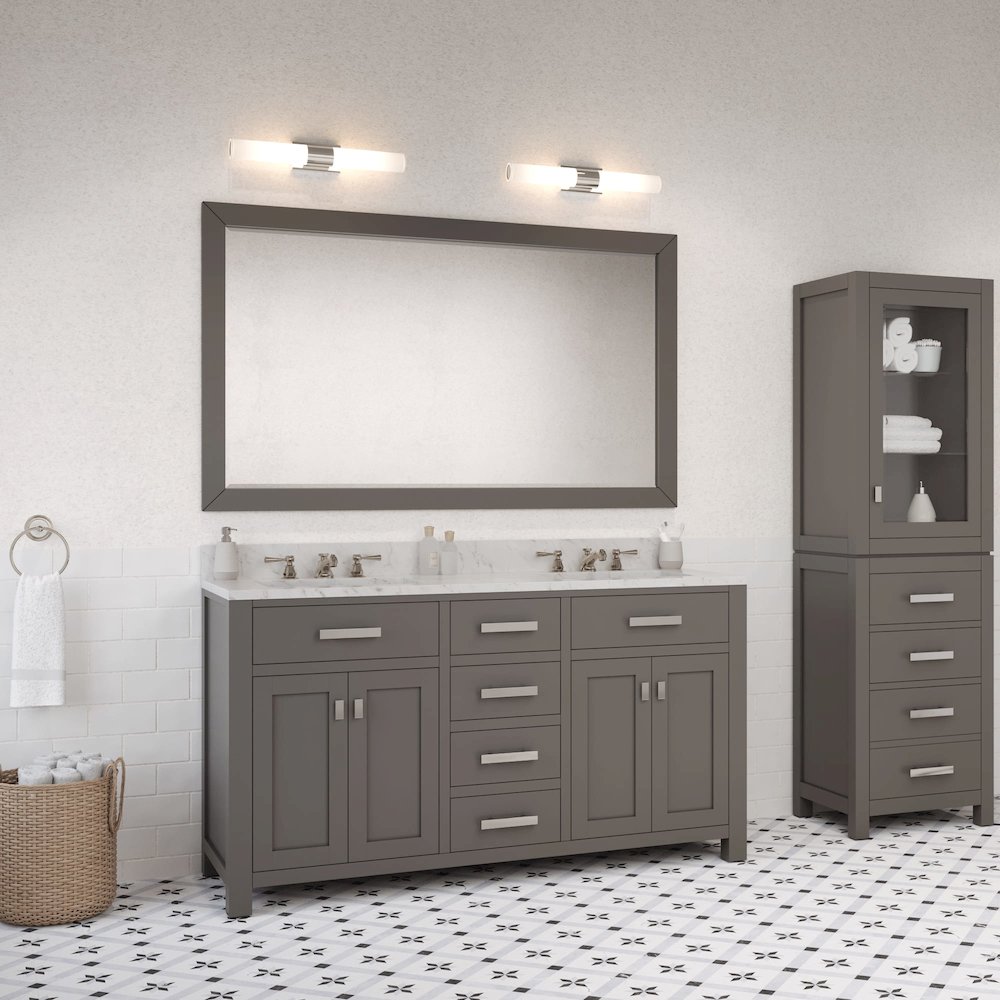 Madison 60 In. Double Sink Carrara White Marble Countertop Bath Vanity. Picture 9