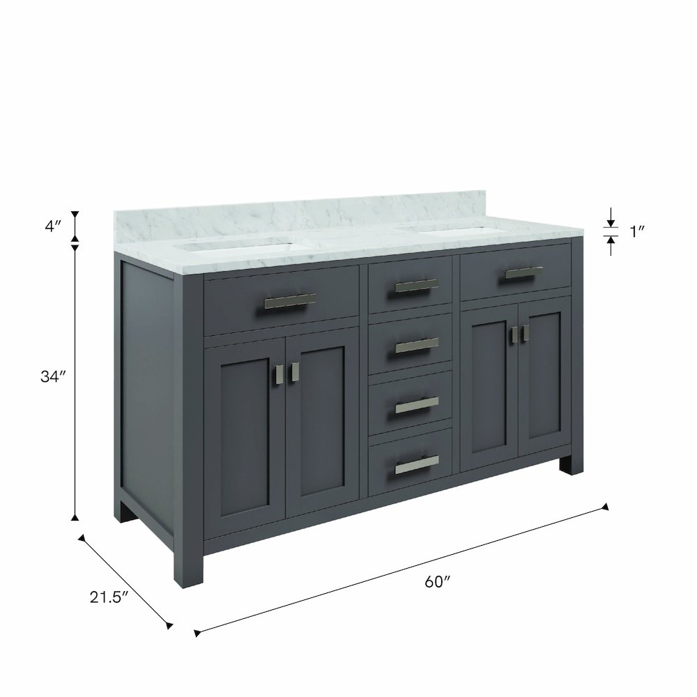 Madison 60 In. Double Sink Carrara White Marble Countertop Bath Vanity. Picture 11