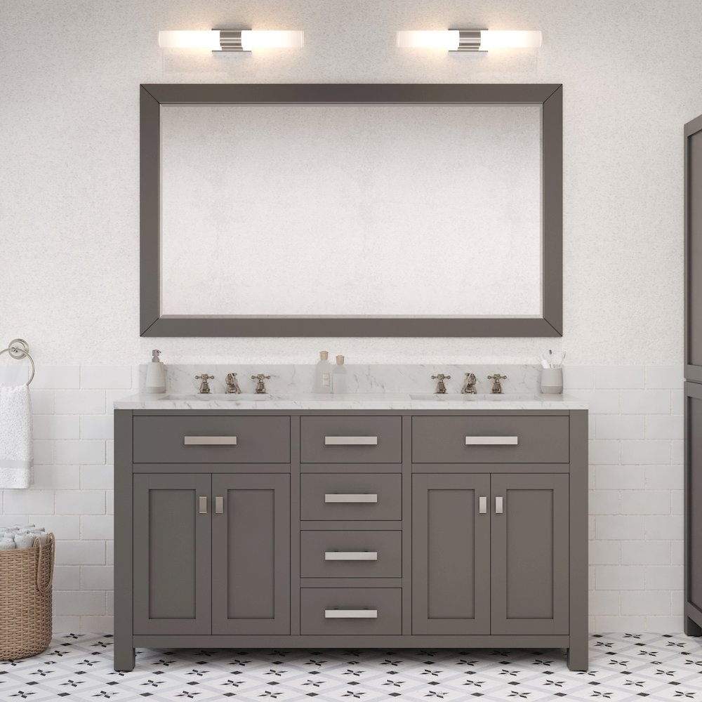 Madison 60 In. Double Sink Carrara White Marble Countertop Bath Vanity. Picture 2