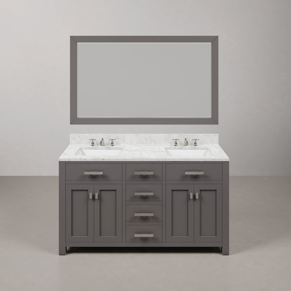Madison 60 In. Double Sink Carrara White Marble Countertop Bath Vanity. Picture 1