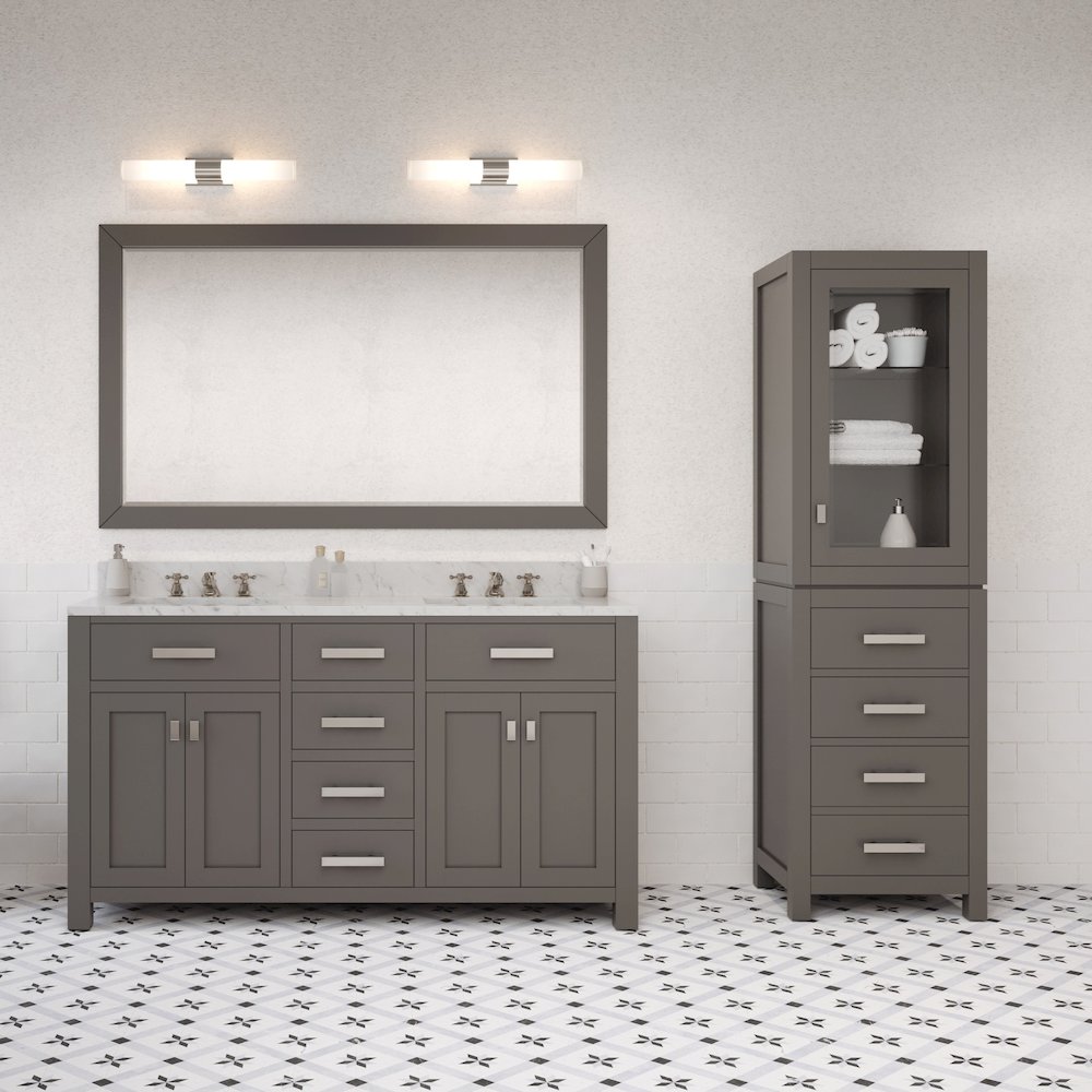 Madison 60 In. Double Sink Carrara White Marble Countertop Bath Vanity. Picture 6
