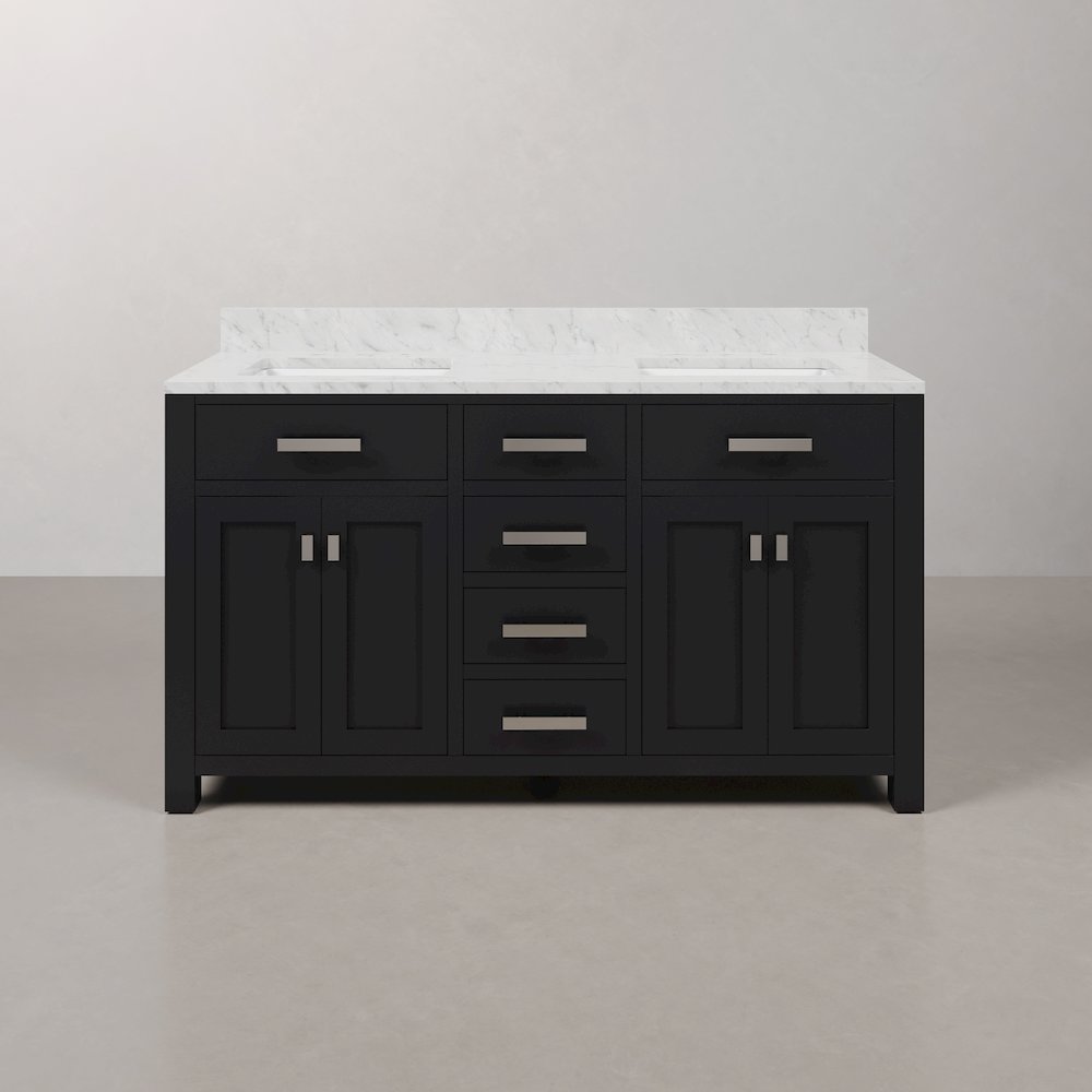 Madison 60 In. Double Sink Carrara White Marble Countertop Bath Vanity. Picture 1