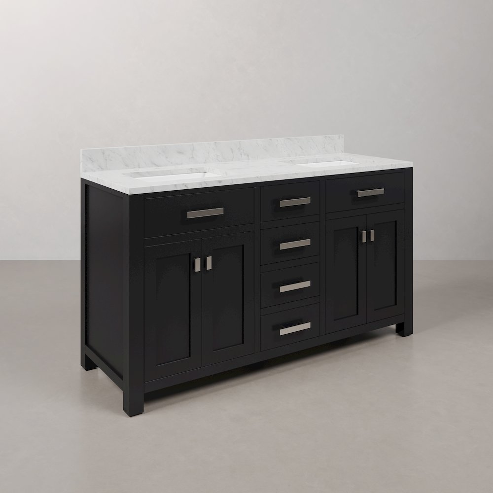 Madison 60 In. Double Sink Carrara White Marble Countertop Bath Vanity. Picture 3