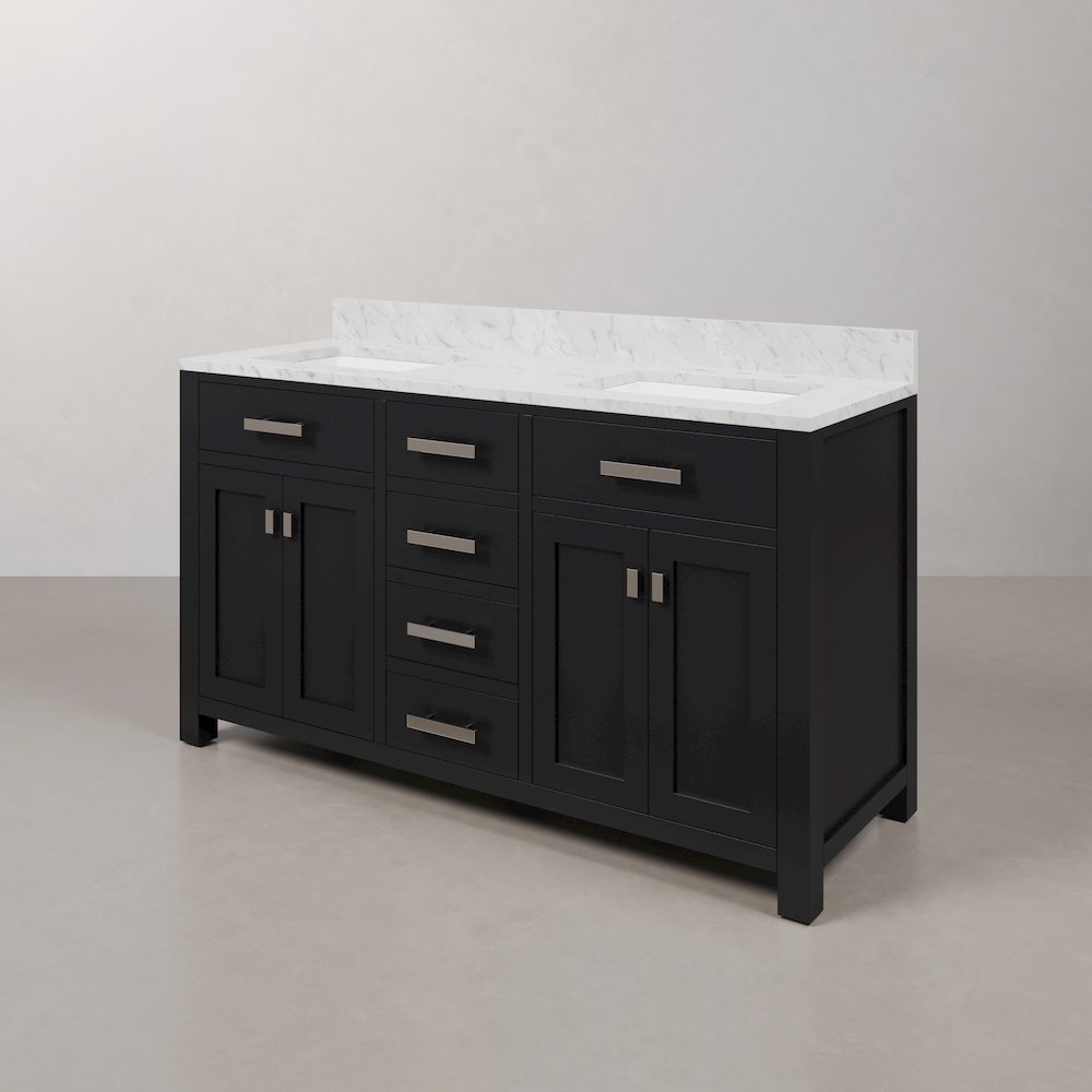 Madison 60 In. Double Sink Carrara White Marble Countertop Bath Vanity. Picture 4