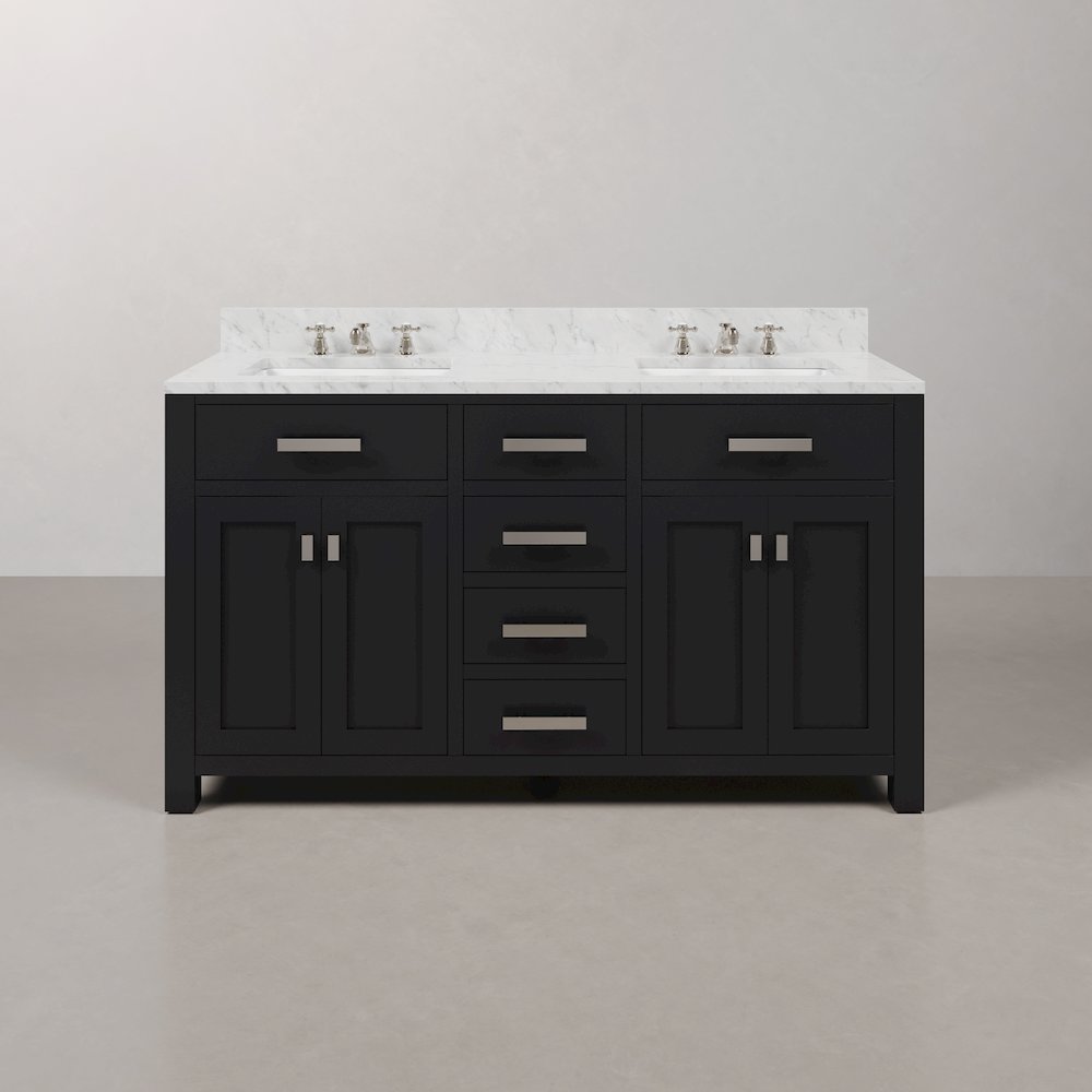 Madison 60 In. Double Sink Carrara White Marble Countertop Bath Vanity. Picture 1
