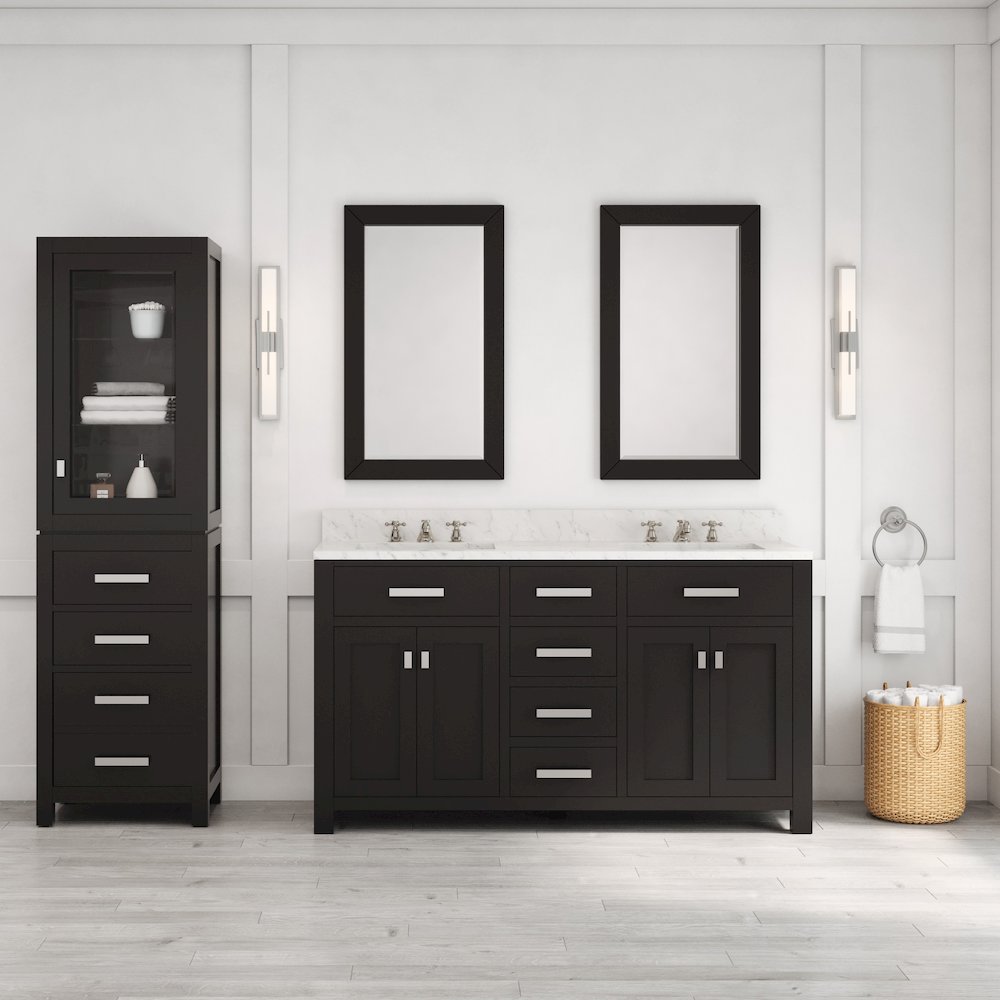 Madison 60 In. Double Sink Carrara White Marble Countertop Bath Vanity. Picture 7
