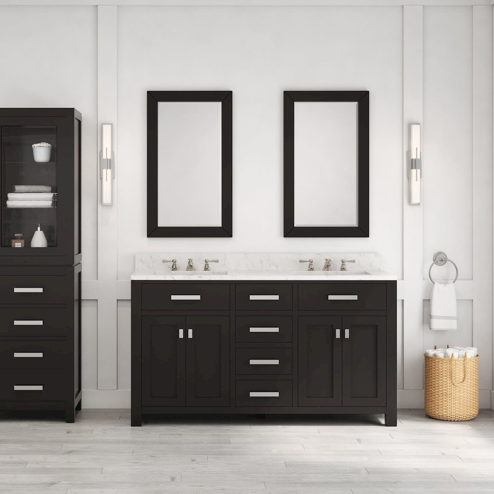 Madison 60 In. Double Sink Carrara White Marble Countertop Bath Vanity. Picture 2