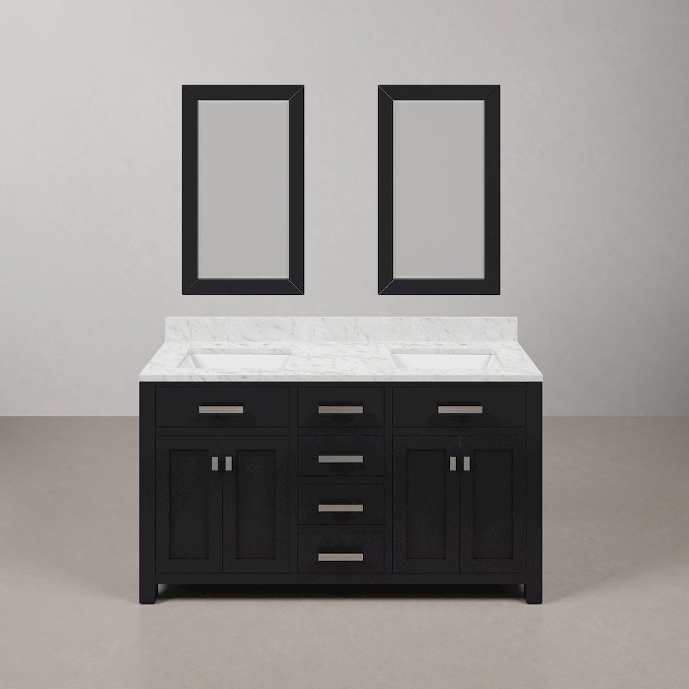 Madison 60 In. Double Sink Carrara White Marble Countertop Bath Vanity. Picture 1